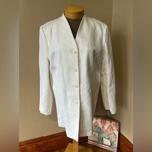 TALBOTS WHITE TEXTURED ITALIAN COTTON PIQUE JACKET COAT JAPAN MADE SZ 20